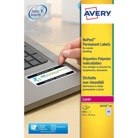 Avery -  L6145-20 NoPeel etiketten ft 45,7 x 25,4 mm (b x h), 800 etiketten, wit
