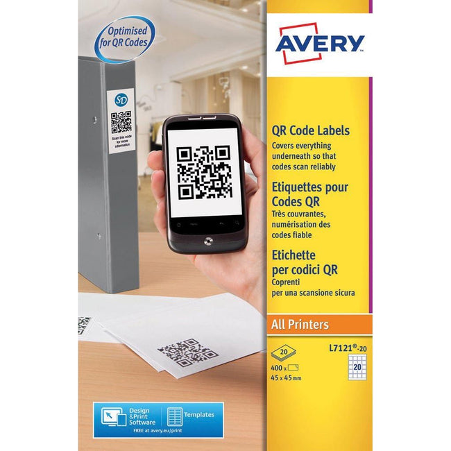 Avery – bedruckbare QR-Etiketten im Format 45 x 45 mm (B x H), 400 Stück
