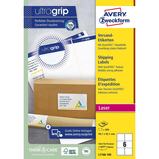 Avery - Etiket L7166-100 99,1 x 93,1 mm 600 Stück weiß