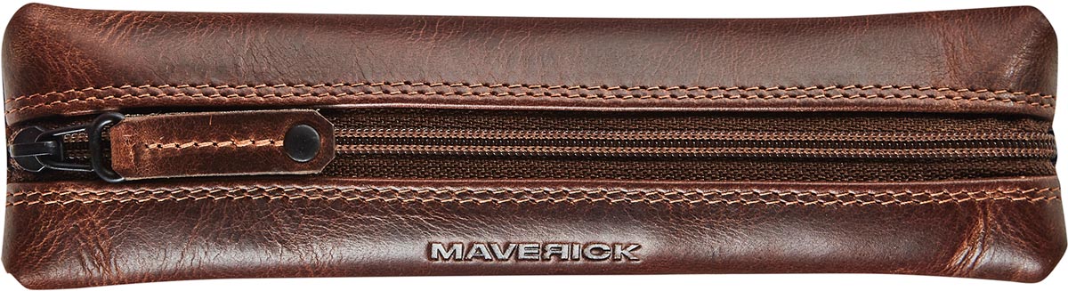 Maverick - Federmäppchen aus Leder, flach, braun