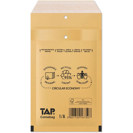 Jiffy - Comebag Luftpolsterumschläge, ft 100 x 165 mm, mit Streifenverschluss, braun, Karton mit 200 Stück