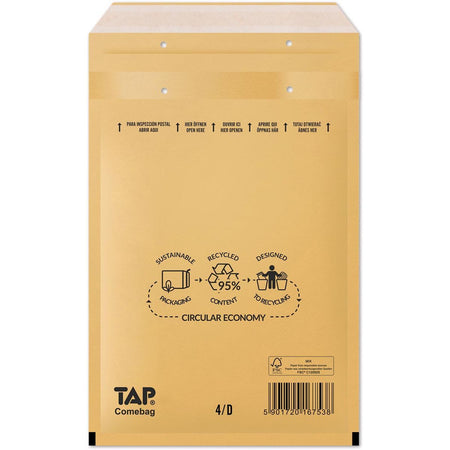 Jiffy - Comebag Luftpolsterumschläge, ft 180 x 265 mm, mit Streifenverschluss, braun, Karton mit 100 Stück