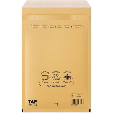 Jiffy - Comebag Luftpolsterumschläge, ft 230 x 340 mm, mit Streifenverschluss, braun, Karton mit 100 Stück