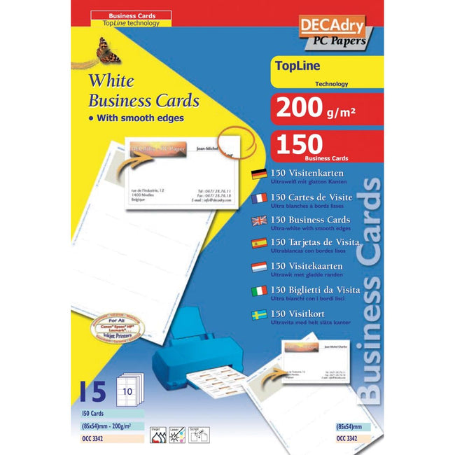 Decadry - Visitenkarten TopLine 150 Karten (10 Karten im Format 85 x 54 mm pro A4), rechte Ecken