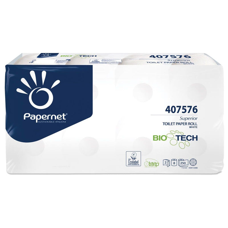 Papernet - Toilettenpapier Superior, 2-lagig, 250 Blatt, Packung mit 8 Rollen