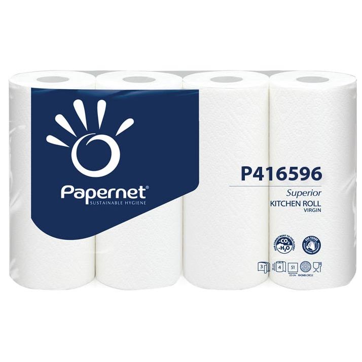 Papernet - Küchenrolle Superior, 3-lagig, 51 Blatt, Packung mit 4 Rollen