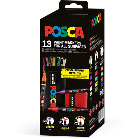 Posca -  Uni paintmarker, assorti, metalen koker van 13 stuks