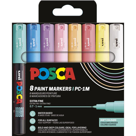 Posca – Uni-Farbmarker PC-1MC, 0,7–1 mm, Karton mit 8 Stück in verschiedenen sanften Farben