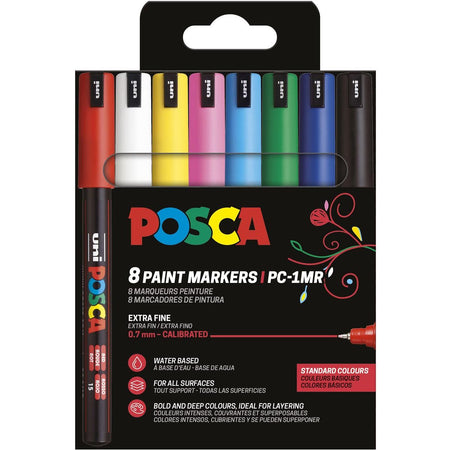 Posca - Uni-Farbmarker PC-1MR, 0,7 mm, Karton mit 8 Stück in verschiedenen Grundfarben