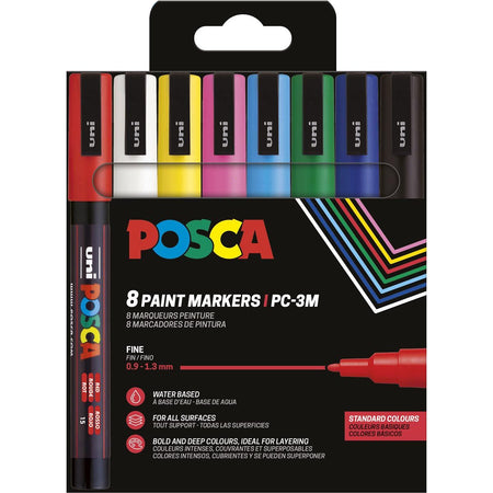 Posca - Uni-Farbmarker PC-3M, 1,5 mm, Karton mit 8 Stück in verschiedenen Grundfarben