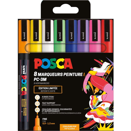Posca -  Uni  paintmarker PC-3M, 1,5 mm, etui van 8 stuks in geassorteerde Pop kleuren
