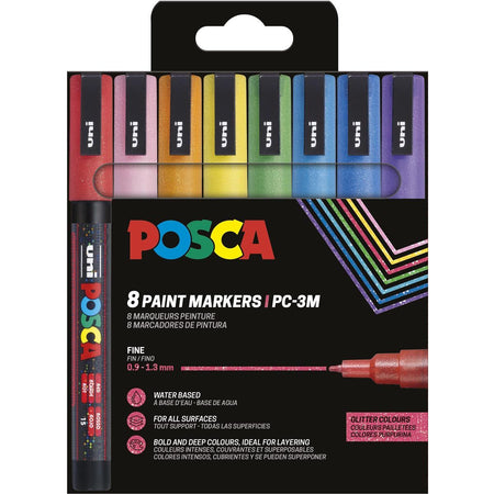 Posca – Uni-Farbmarker PC-3ML, 1,5 mm, Glitzer, Karton mit 8 Stück in verschiedenen Farben