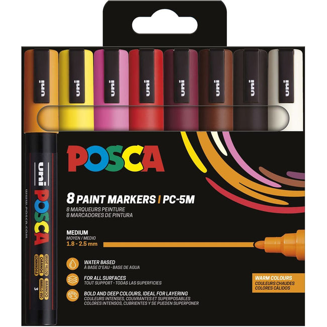 Posca - Uni-Farbmarker PC-5M, 1,8 2,5 mm, Karton mit 8 Stück in warmen Farben