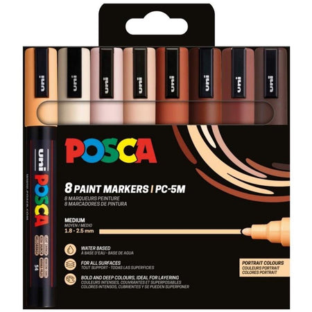 Posca -  Uni paintmarker PC-5M, 1,8 2,5 mm, ronde punt, portretkleuren, blister van 8 stuks