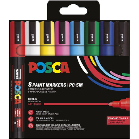 Posca - Uni-Farbmarker PC-5M, 1,8 2,5 mm, Karton mit 8 Stück in Grundfarben