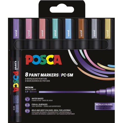 Posca - Uni-Farbmarker PC-5M, 1,8 2,5 mm, Karton mit 8 Stück in Metallic-Farben