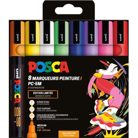 Posca -  Uni  paintmarker PC-5M, 1,8 2,5 mm, etui van 8 stuks in geassorteerde Pop kleuren