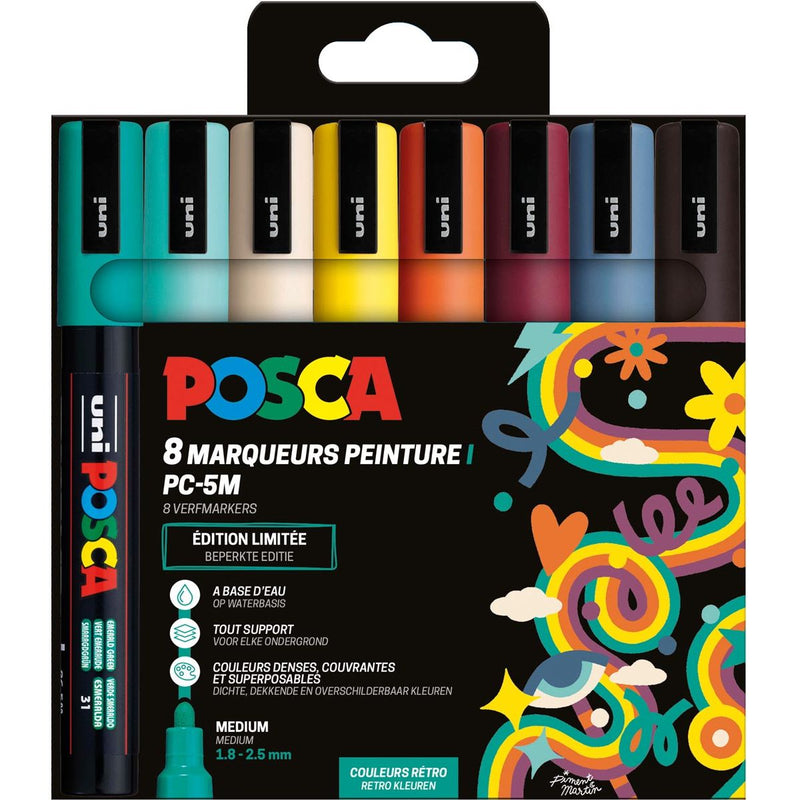 Posca -  Uni  paintmarker PC-5M, 1,8 2,5 mm, etui van 8 stuks in geassorteerde Retro kleuren