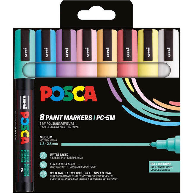 Posca - Uni-Farbmarker PC-5M, 1,8 2,5 mm, Karton mit 8 Stück in sanften Farben
