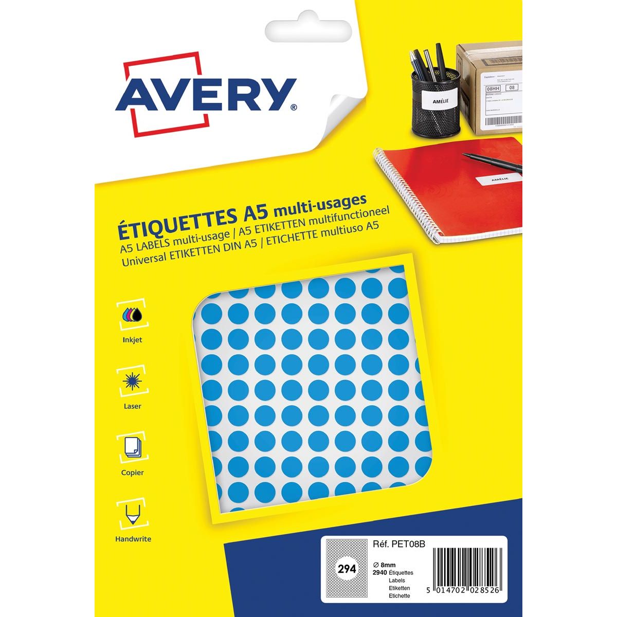 Avery - PET08B Runde Markierungsetiketten, Durchmesser 8 mm, Blasen von 2940 Stück, blau