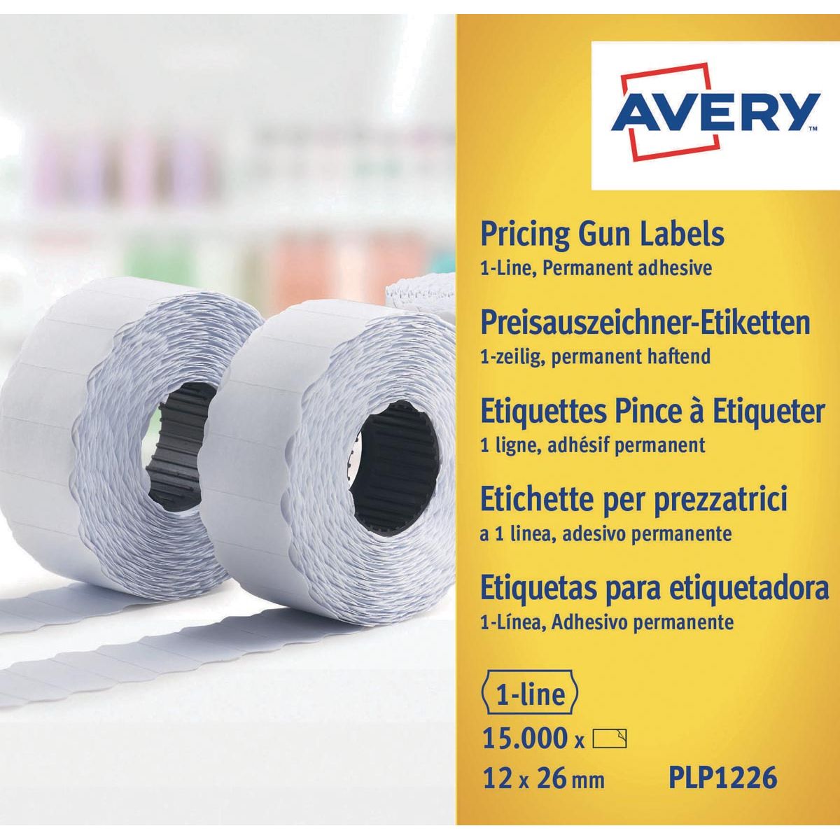 Avery - PLP1226 Etiketten für Pfirsich -Tang permanent, ft 12 x 26 mm, 15.000 Etiketten, weiß