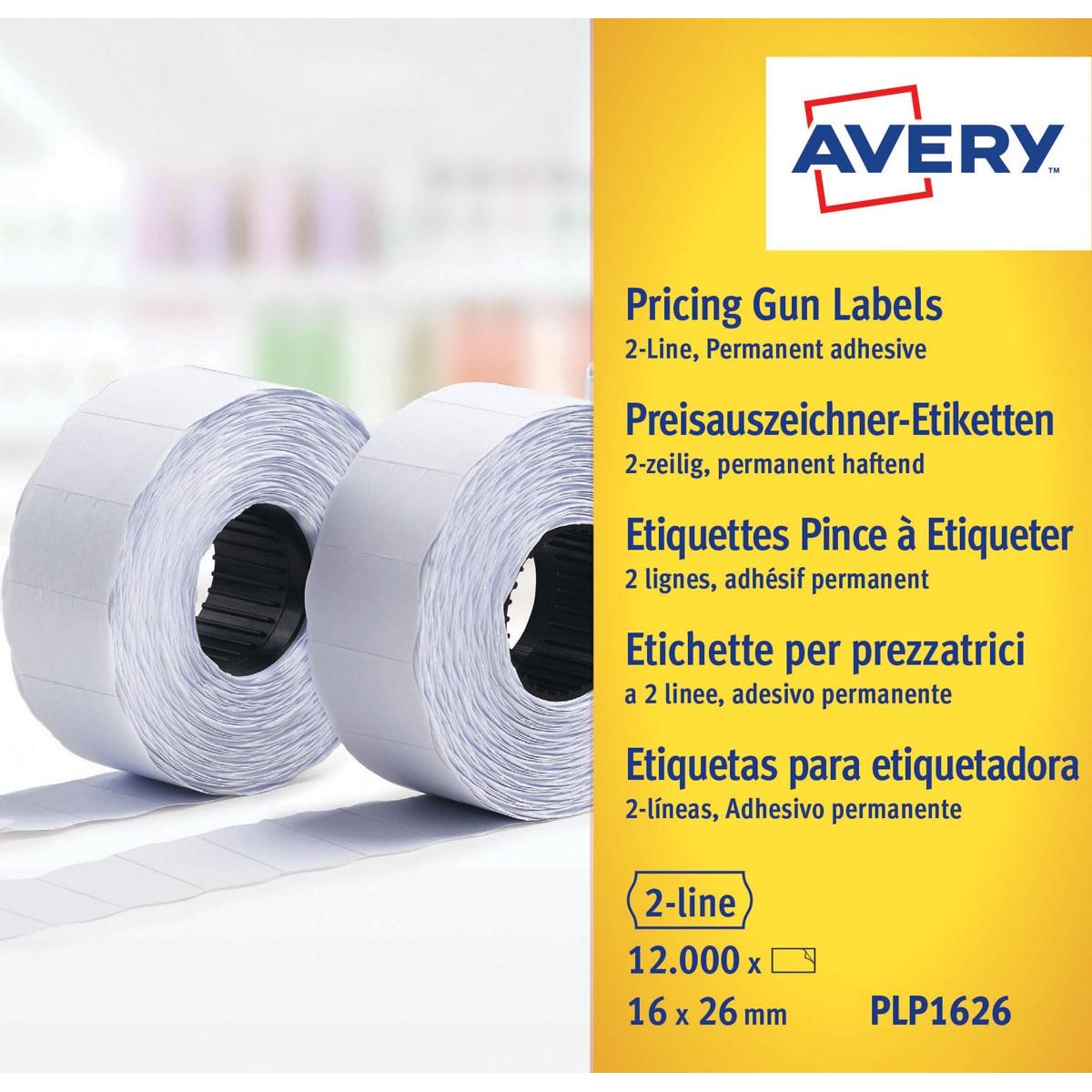 Avery - PLP1626 Etiketten für Pfirsich -Tang Permanent, ft 26 x 16 mm, 12.000 Etiketten, Weiß