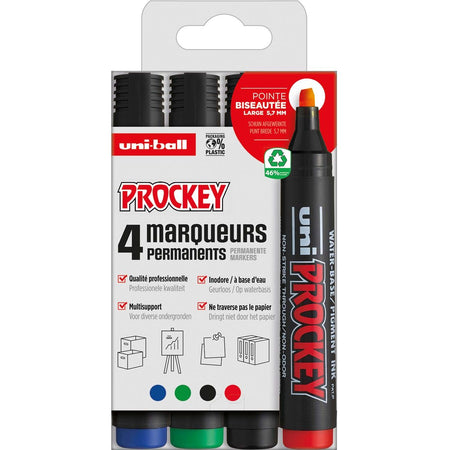 Uni-Ball - Permanentmarker Prockey PM-126, abgeschrägte Spitze, groß, Karton mit 4 Stück