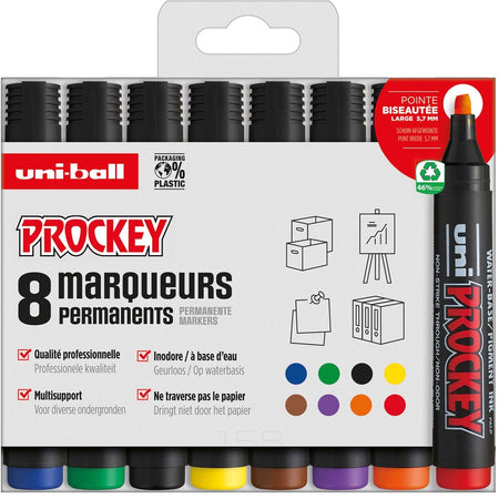 Uni-Ball - Permanentmarker Prockey PM-126, abgeschrägte Spitze, groß, Karton mit 8 Stück