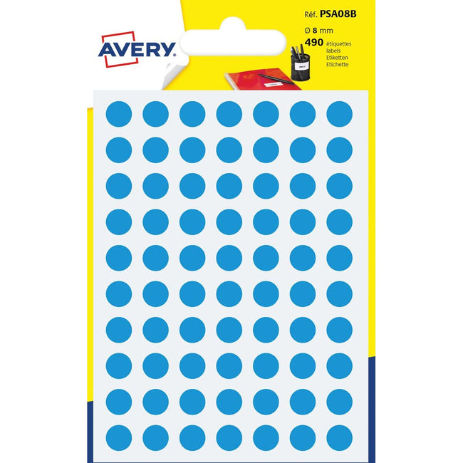 Avery - PSA08B Runde Markierungsetiketten, Durchmesser 8 mm, Blasen von 490 Teilen, hellblau