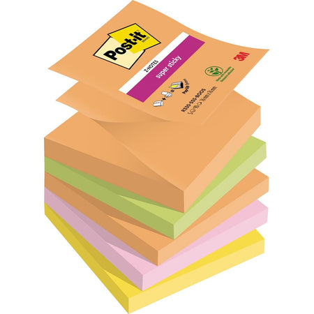 Post-it – Super Sticky Z-Notes Boost, 90 Blatt, 76 x 76 mm, verschiedene Farben, Packung mit 5 Blöcken