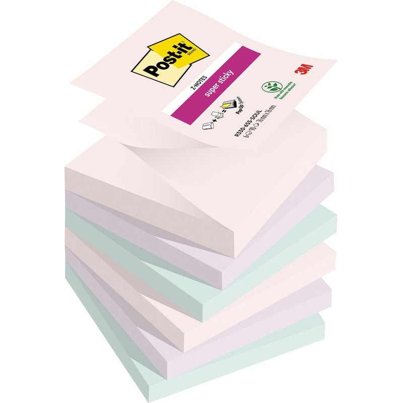 Post-it – Super Sticky Z-Notes Soulful, 90 Blatt, 76 x 76 mm, verschiedene Farben, Packung mit 6 Blöcken