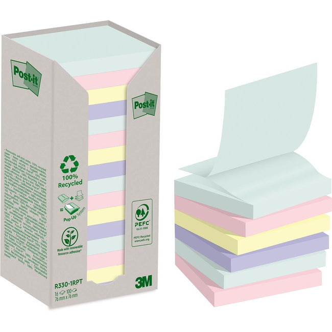 Post-it - Notizblock Z-Note R330 76x76mm Recycling farbig sortiert 16 Stück