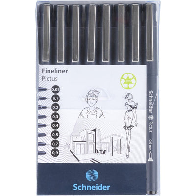 Schneider - Fineliner Pictus schwarzes Federmäppchen mit 8 Teilen