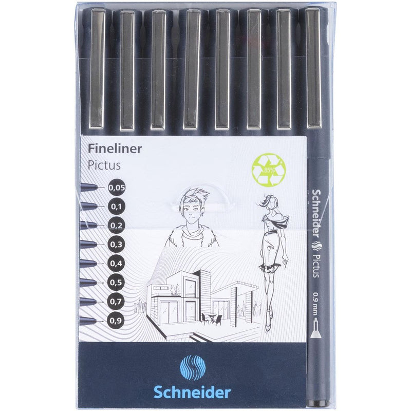 Schneider - Fineliner Pictus schwarzes Federmäppchen mit 8 Teilen