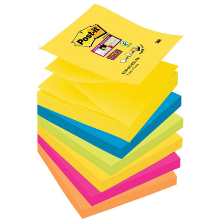 Post-it – Super Sticky Z-Notes Karneval, 90 Blatt, 76 x 76 mm, Packung mit 6 Blöcken