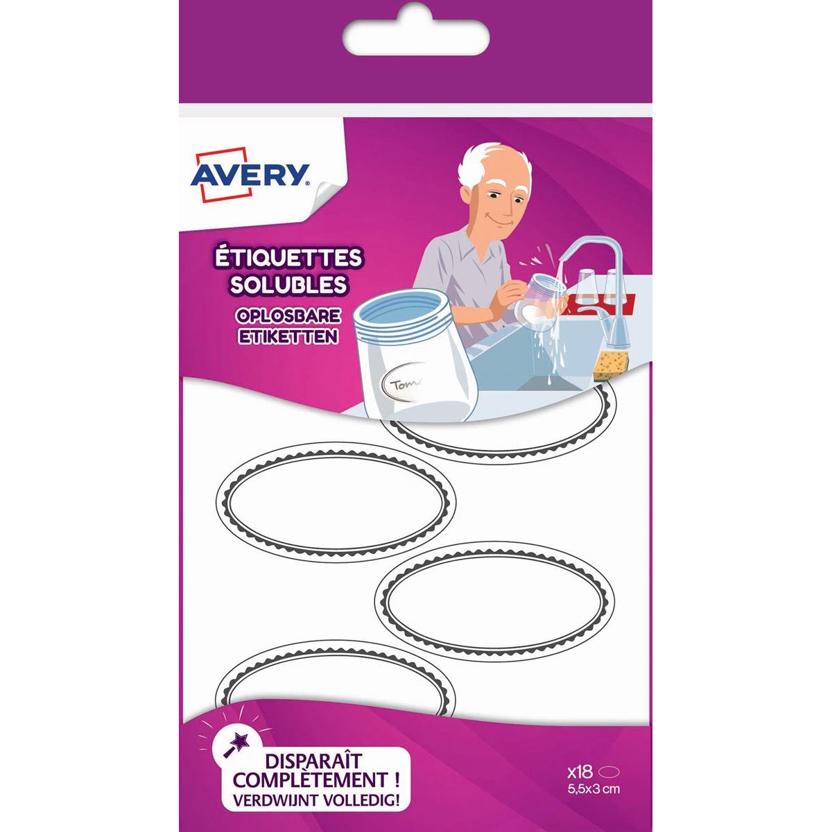 Avery - Ovale lösliche Etiketten der Familie, 5,5 x 3 cm, Hangable mit 18 Etiketten