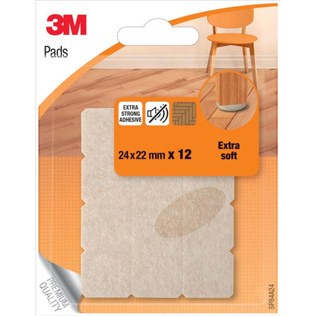 3M – Filzgleiter, extra weich, 24 x 22 mm, Blister mit 12 Stück