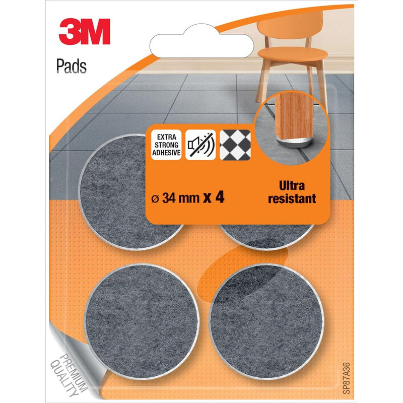 3M - Bodenschutzpads, Filz, Durchmesser 34 mm, Blister mit 4 Stück