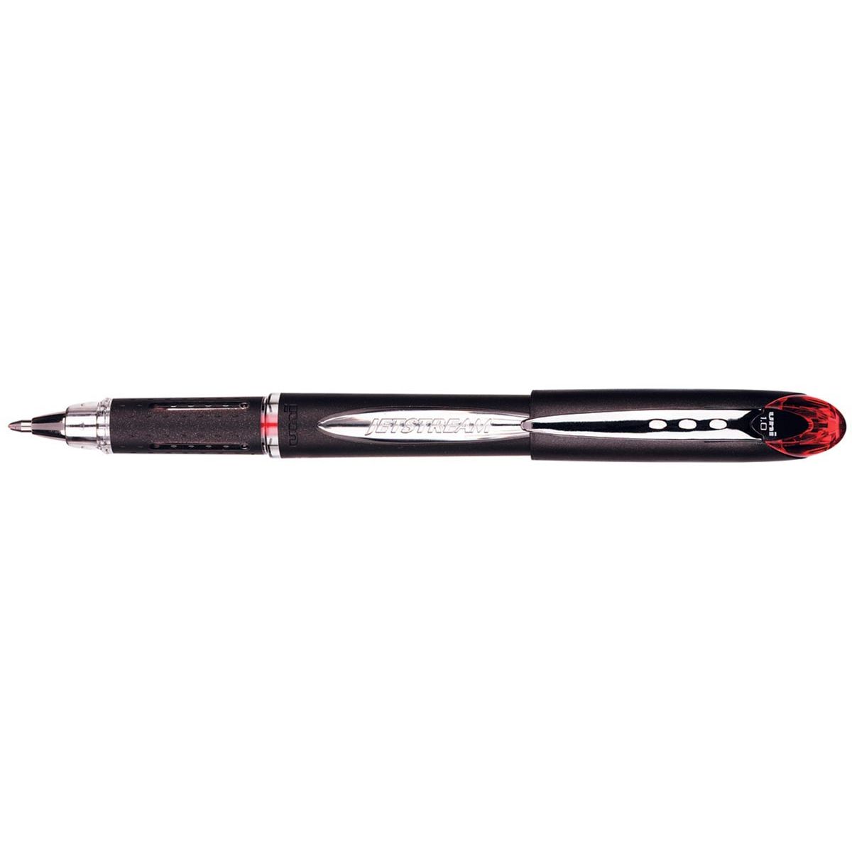 Uni-Ball - Roller Jetstream rot, Schreibbreite 0,45 mm, mittlere Schrift, Schreibspitze 1 mm, schwarzes Gummi...