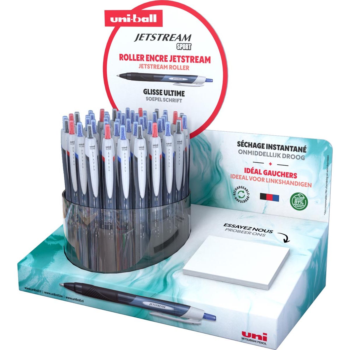 Uni-ball -  Jetstream roller Eco, intrekbaar, schrijfbreedte 0,85 mm, assorti, display van 48 stuks