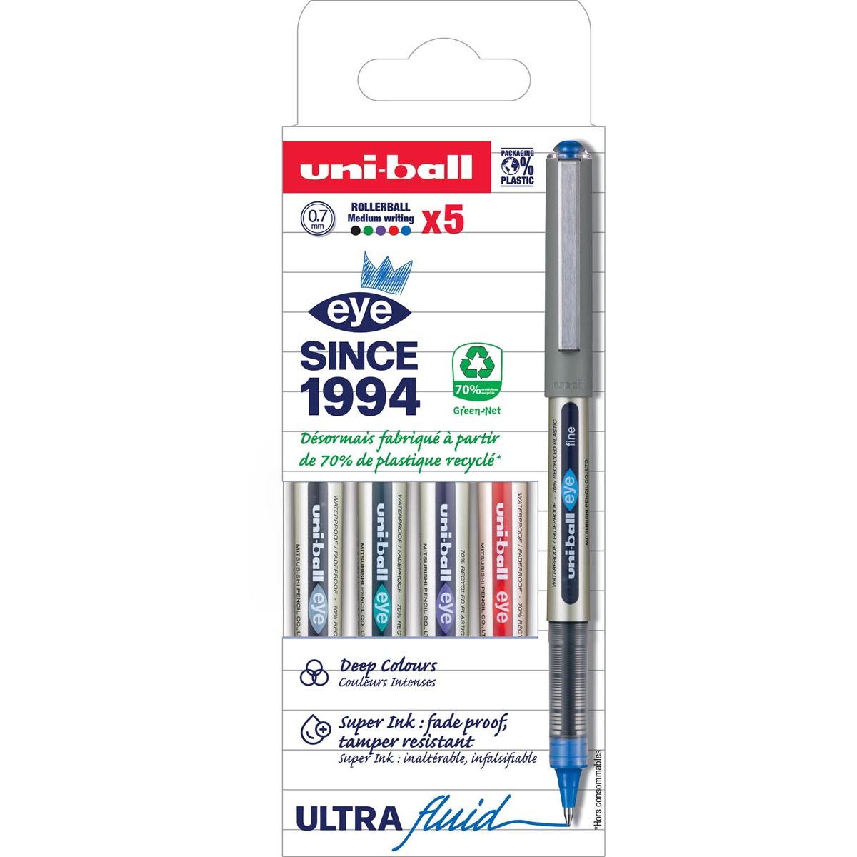 Uni-Ball - Tintenroller Eye UB157 mittel sortiert 5 Stück