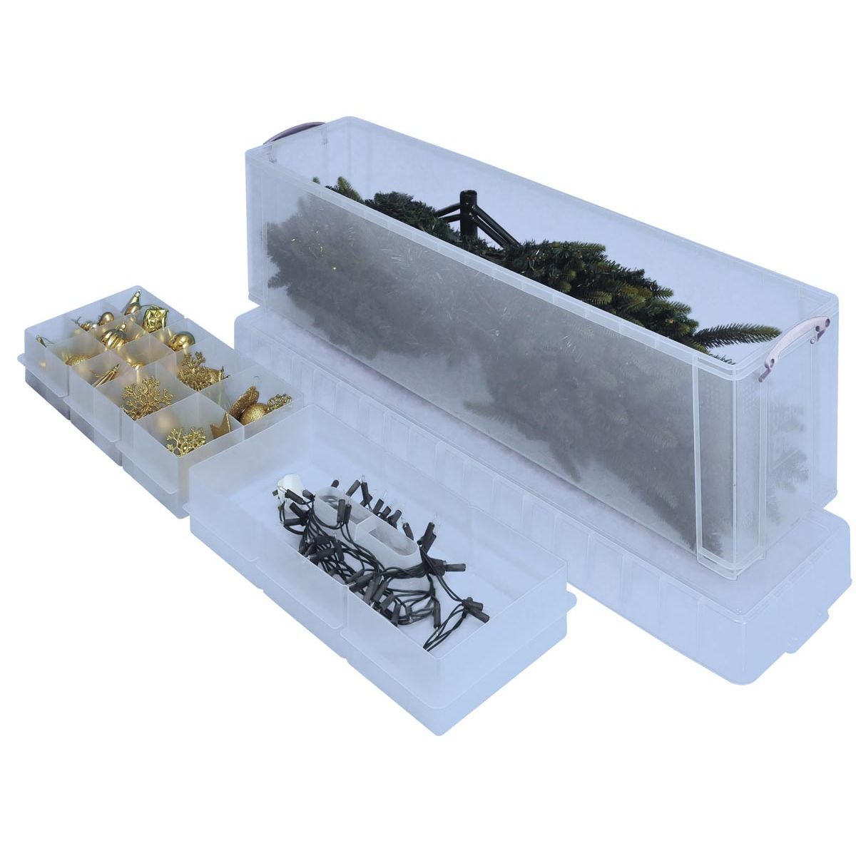 Really Useful Box - Box Aufbewahrungsbox 77 Liter mit 2 Trennwänden, transparent