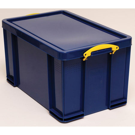 Really Useful Box – Box Aufbewahrungsbox 84 Liter, dunkelblau mit gelben Griffen
