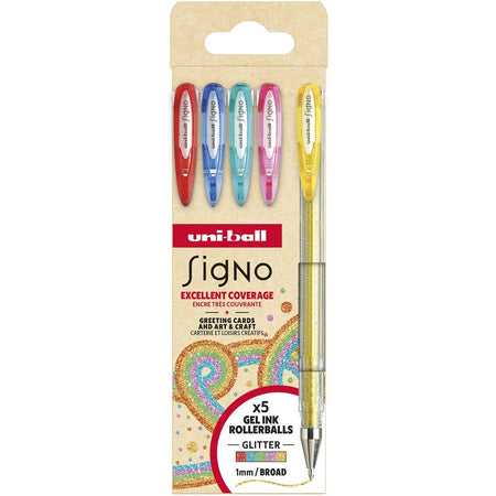 Uni-Ball - Roller Signo Glitter, breite Spitze, verschiedene Farben, Karton mit 5 Stück