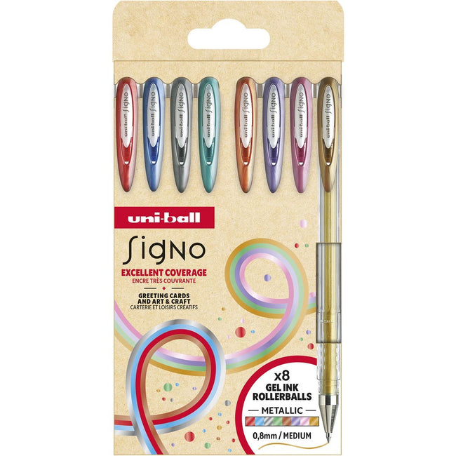 Uni-Ball - Tintenroller Signo Metallic, mittlere Spitze, verschiedene Farben, Karton mit 8 Stück