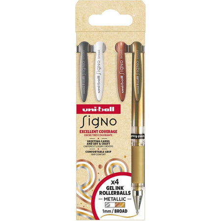 Uni-Ball - Roller Signo Broad Creative, breite Spitze, Karton mit 4 Stück: Silber, Weiß, Bronze, Gold
