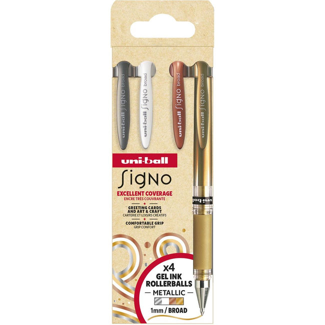 Uni-Ball - Roller Signo Broad Creative, breite Spitze, Karton mit 4 Stück: Silber, Weiß, Bronze, Gold
