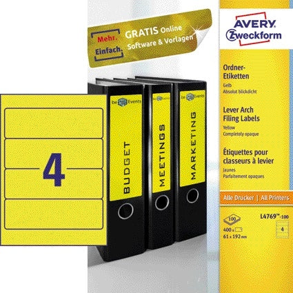 Avery Zweckform - Rückenetikett breit 61x192mm selbstklebend gelb 100 Blatt
