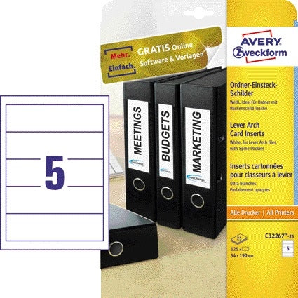 Avery Zweckform - Rückeneinsteckkarte Zweckform breit 54x190mm weiß 25 Blatt