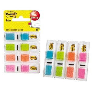 Post-it – Karteireiter 6834 11,9 mm x 43,1 mm, transparent, 3+1 gratis sortiert, 35 Tabs pro Spender